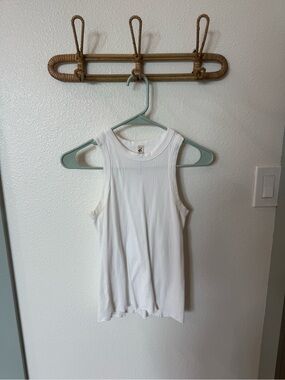 Free People White Ribbed Sleeveless Tank